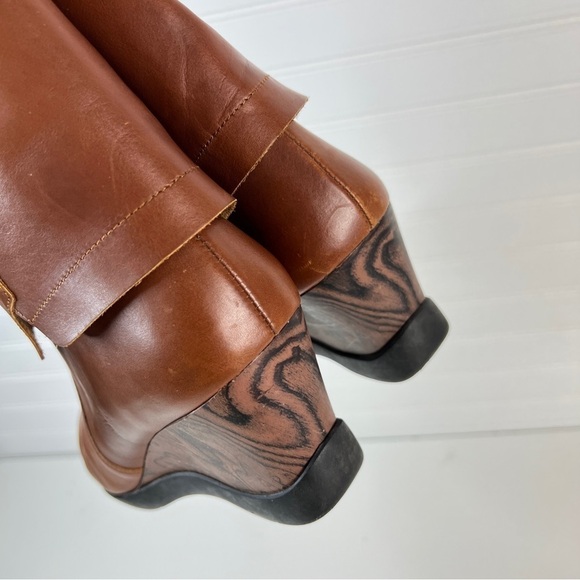 Sanita Maddox Women's 41 /10 Fold Over Wedge Leather Ankle Boots Booties Cognac. - Picture 9 of 11